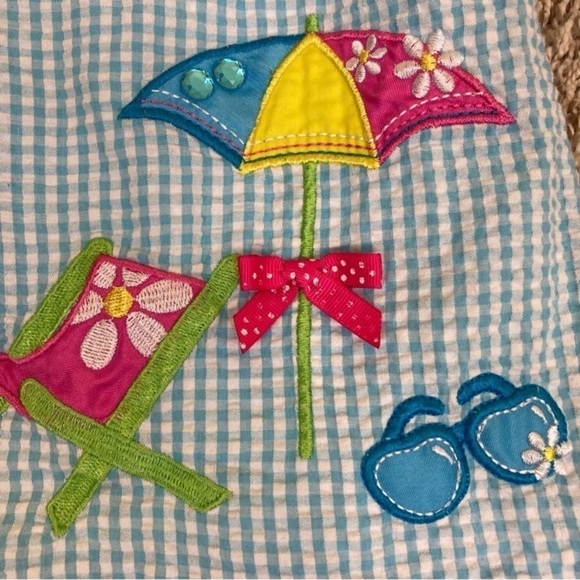 Rare Editions Beach Chair Blue White Gingham Seersucker Ruffled Dress Sz 24 mo - Picture 6 of 13